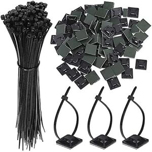 100 stk. lynlåsklæbende sort kabelbinder selvklæbende holdere 150 mm