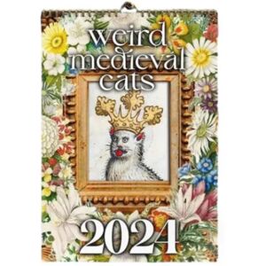 Weird Medieval Cats Calendar 2024-kalender 12-måneders vægkalender, der kan hænges op til kontoret til hjemmet Gavebelagt papir 11 * 8,5 tommer (1 PC)