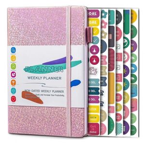 A5 Notebook Papir Dagbog Notesbog med elastisk strop og Journal Stickers Pink
