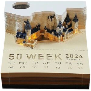 2024 Kalender Harry Potter Theme Mini 3d Kalender, Artimemo Kalender 2024, 3d Memo Pad, 2024 Skrivebordskalender Memo Pad med Light Friends Gift