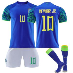 Qatar Fodbold VM 2022 Brasilien Neymar Jr #10 Trøje Samba Fodbold Herre T-shirts sæt Børn Ungdom Kids 18(100-110cm)