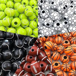 100 stk Sport Ball Beads Basketball, Tennis, Volleyball, Softball, Fodbold Perler Football