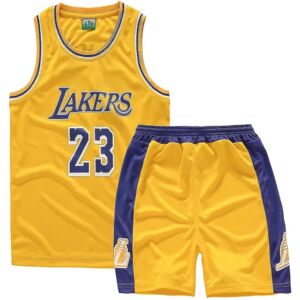 Lakers #23 Lebron James Jersey No.23 Basketball Uniform Set Kids - Perfet Yellow M (130-140cm)