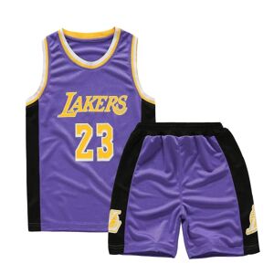 Lakers #23 Lebron James Jersey No.23 Basketball Uniform Set Kids / K Purple XL (150-155cm)