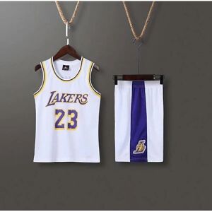 Lakers #23 Lebron James Jersey No.23 Basketball Uniform Set Kids / V White XXL (155-160cm)