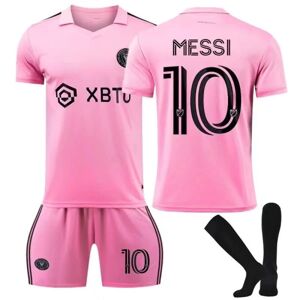 Messi NO.10 Miami International hjemmetrøje pink fodboldtrøje voksensæt børnesæt Komfortabel 22(130-135cm)