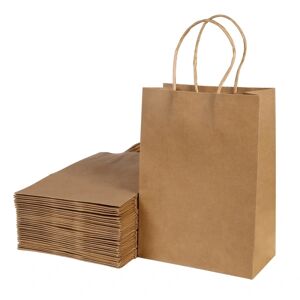 AUGRO Papirposer med håndtag 30 pakke, gaveposer, 15x21x8cm (brun)