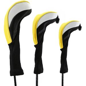 3 stk Golf Head Covers Driver Fairway Woods Headcovers Golftilbehør, model: YellowWhite