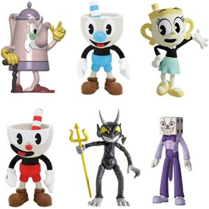 6 stk Cuphead Mugman Mecup Brocup Anime Figur Legetøj Sæt Statue Model Pvc Dukke Kage Ornament