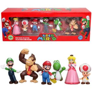 HKWWW 6 stk/sæt Super Mario Bros Action Figurer Ornament Dekor Ferskentudse Mario Luigi Yoshi Æsel Model Dukke Legetøj Børn Fødselsdagsgave[HK] A