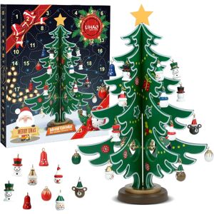Adventskalender 2023 24 dages julenedtællingskalender Trætræ med miniature ornamenter Bordplade DIY Minitræ til julebordsdekoration