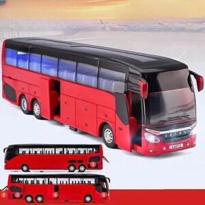 1/50 Setra Luxury Coach Bus Legetøjsbil Diecast Miniature Model Pull Back Lyd og lys Pædagogisk samling Gave til drengebørn Red