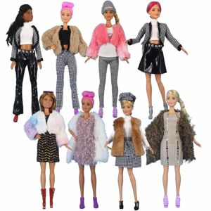 8 stykker 30 cm Barbie docka tøj Mode pälströja coa A