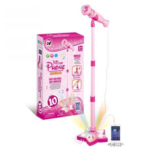 Sæt, leksak med musik og farveglada lampor, justerbar höjdmikrofon med stativ, karaokeleksakpresent for pojkar, flickor, T Pink Single Mark