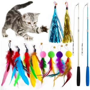 12 STK Cat Feather Legetøj, Stick Toy Cat Fiskestang med 2 STK I