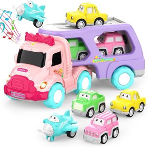 FMYSJ Legetøj til 1 2 3-årig pige, 5-i-1-lastbil, legetøj til småbørnpiger, friktionskraftlegetøjsbiler med lys og lyd, 1 2 3-årig (FMY)