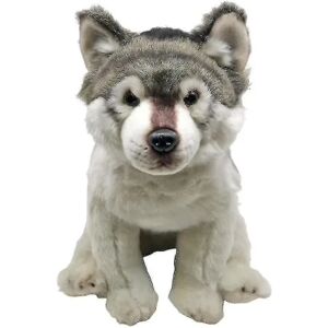 FMYSJ 27 cm Realistisk Grå Wolf Husky Hunde Plys Legetøj. (FMY)