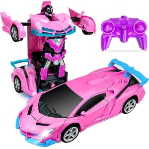 FMYSJ Fjernbetjeningsbil, Transformation Car Robot Rc-biler til børn Drenge Piger Gave, 2,4 g 1:18 Racerbil med en-knap Pink (FMY)