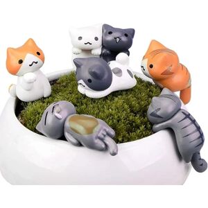 Miniature Lucky Cat DIY figurer, pakke med 6 Mini Fairy Garden Hængende Kat Figur Mikro Landskab Hjemmehave Dekoration Plantepotter Bonsai Craft Decor Cage