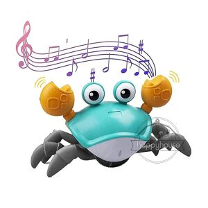 Krabbebabylegetøj med musik-led lyser musiklegetøj til småbørn Undgå automatisk forhindringer Interaktivt legetøj til børn Crab-Green no BOX
