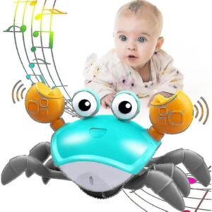 FMYSJ Krabbe-babylegetøj med musik og led-lys, mave-tidslegetøj vil automatisk undgå forhindringer, der guider baby til at kravle (FMY)