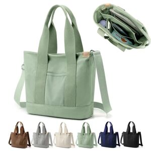 Multi-pocket mulepose med lynlås, Japansk håndlavet håndtaske i lærred med rum, multifunktions taske