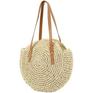 rund vævet taske i Beige strå-stor størrelse sommer strandtaske til kvinder Rejse boho strå taske