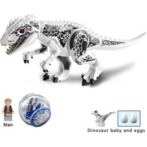 GeekAtmosphere dinosaur T-rex Pterodactyl byggeklodser Jurassic World Construction Mursten Børnelegetøjsgave（Hvid Tyrannosaurus med bolden）