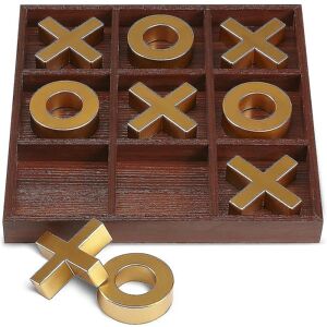 YIXI Solid Wood Tic-tac-toe brætspil - 10 stykker Premium Giant Gold 14 tommer - Udendørs/indendørs festsæt legetøj til børn/voksne - Baggårdsunderholdning