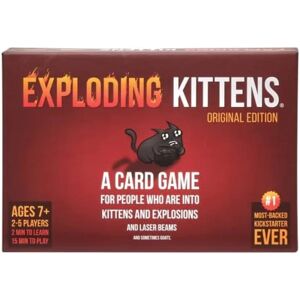 Exploding Kittens - Kortspil   Familievenligt festspil   Russisk Roulette   engelsk   Alder 7+   2 til 5 spillere