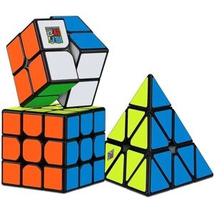 3 stk Speed ​​​​Cube Sæt, All Black Base Puzzle Magic Cube Sæt med 2x2x2 3x3x3 Pyramid Glat Puslespil Terning---WELLNGS