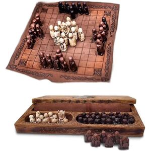 Hnefatafl brætspil, vikingeskaksæt, træskaksæt, rejsesæt for voksne/barn med trææske