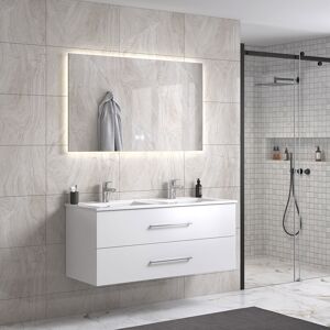 Hangzhou Hongshi Trading Lindadesign 120 Cm Sort Højglans Badeværelsesmøbel Dobbel M/hvid Håndvask Og Spejl