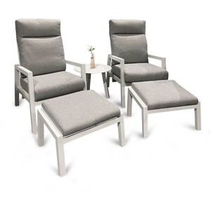 Atleve Jamaica Cafésæt - 2 Recliner Stole M/skammel Og Bord 55 Cm I Hvid Aluminium