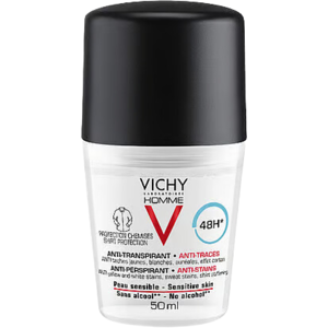 Vichy Homme Antiperspirant Deo Roll-On 48h Anti-Mark, 50 Ml.