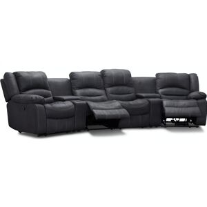 Cinema 4-personers sofa med justerbar nakkestøtte - Sort ægte læder
