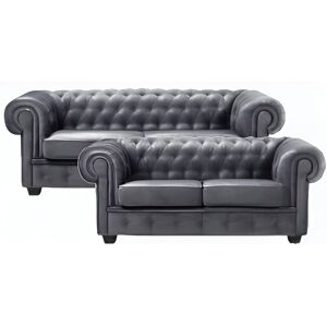 Chesterfield Manchester 2+3 pers sofasæt Sort læder