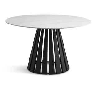 Arctic spisebord Ø130cm Hvid Keramik i marmorlook med sort rund metal ben