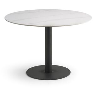Arctic spisebord Ø110cm Hvid Keramik i marmorlook med sort rund metal ben