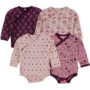 Pippi Slå-Om-Bodyer - 4-Pak - Mørklilla/rosa M. Print - Pippi Baby - 56 - Body L/æ