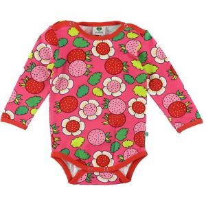 Småfolk Body L/æ - Pink M. Blomster Og Jordbær - Småfolk - 80 - Body L/æ