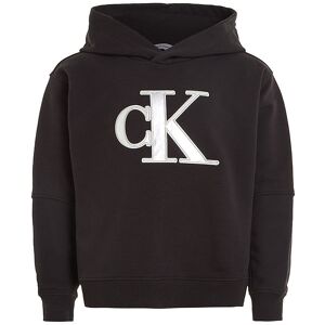 Klein Hættetrøje - Metallic Satin Monogram - Sort M. Sølv - Calvin Klein - 10 År (140) - Hættetrøje