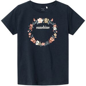 Name It T-Shirt - Nkfnoster - Dark Sapphire M. Blomsterkrans - Name It - 11-12 År (146-152) - T-Shirt