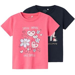 Name It T-Shirt - 2-Pak - Nmfveen - Camellia Rose/dark Sapphire - Name It - 3 År (98) - T-Shirt