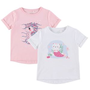 Name It T-Shirt - Nmfvix - 2 Pak - Parfait Pink/bright White - Name It - 7-8 År (122-128) - T-Shirt