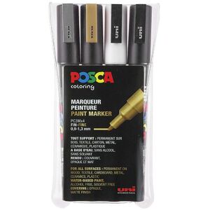 Posca Corner Markers - Pc-3m - 4 Stk - Guld/sølv/hvid/sort - Onesize - Posca Farvesæt