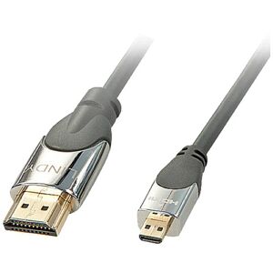 LINDY HDMI Tilslutningskabel HDMI-A-stik, HDMI-Micro-D-stik 1.00 m Grå 41421 High Speed HDMI med Ethernet, OFC-tråde, Rund, Ultra HD-HDMI med Ethernet,