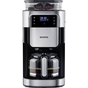 Severin KA 4813 Kaffemaskine Sort, Rustfrit stål (børstet) Kapacitet kopper=10 Display, Glaskande, med kværn, Timerfunktion, Funktion til at holde kaffen varm,