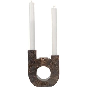 House Nordic Lysestage - Lysestage I Marmor, Brun, Dobbelt Holder, 13x3,5x15 Cm