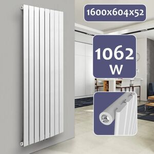 FF Europe Aquamarine® Design Radiator - Lodret, Enkeltlag, 8 Segmenter, 1600x604x52 Mm, Centralvarme, Hvid